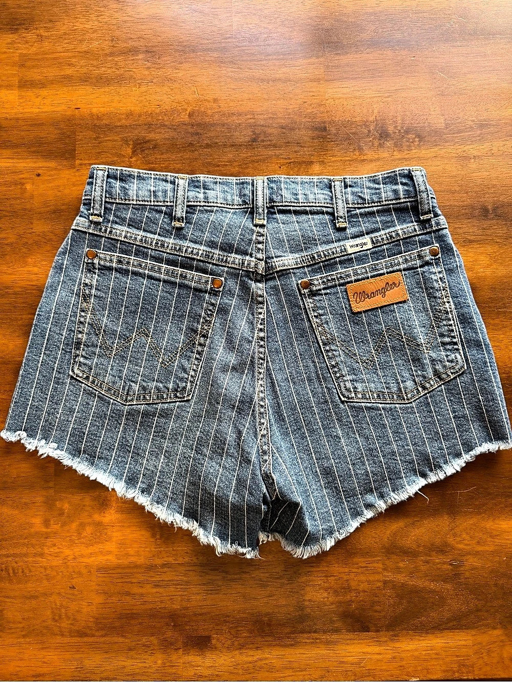 Wrangler High Rise Pinstripe Denim Shorts Striped Denim Jean Shorts in Blue